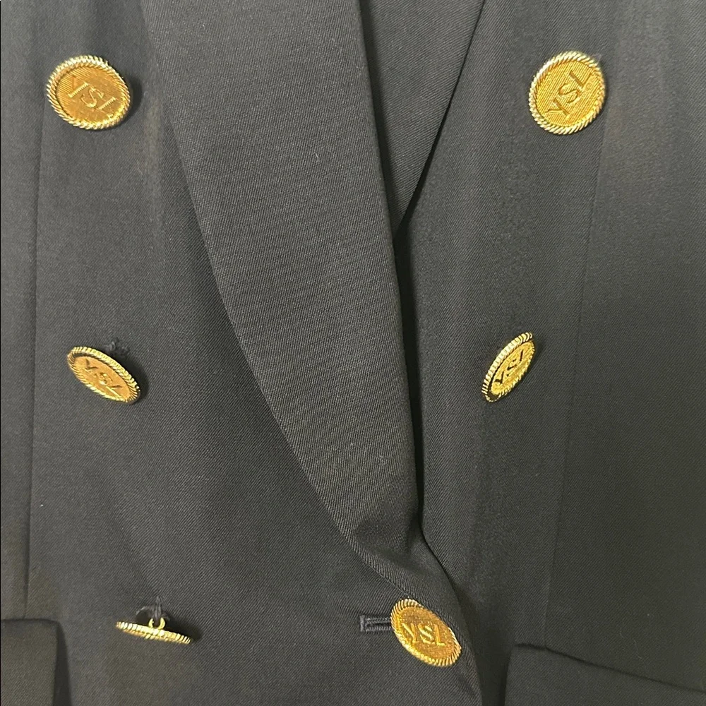 Vintage 80’s Yves Saint Laurent Black Wool Blazer Gold YSL Buttons Size 6 France - Picture 5 of 16